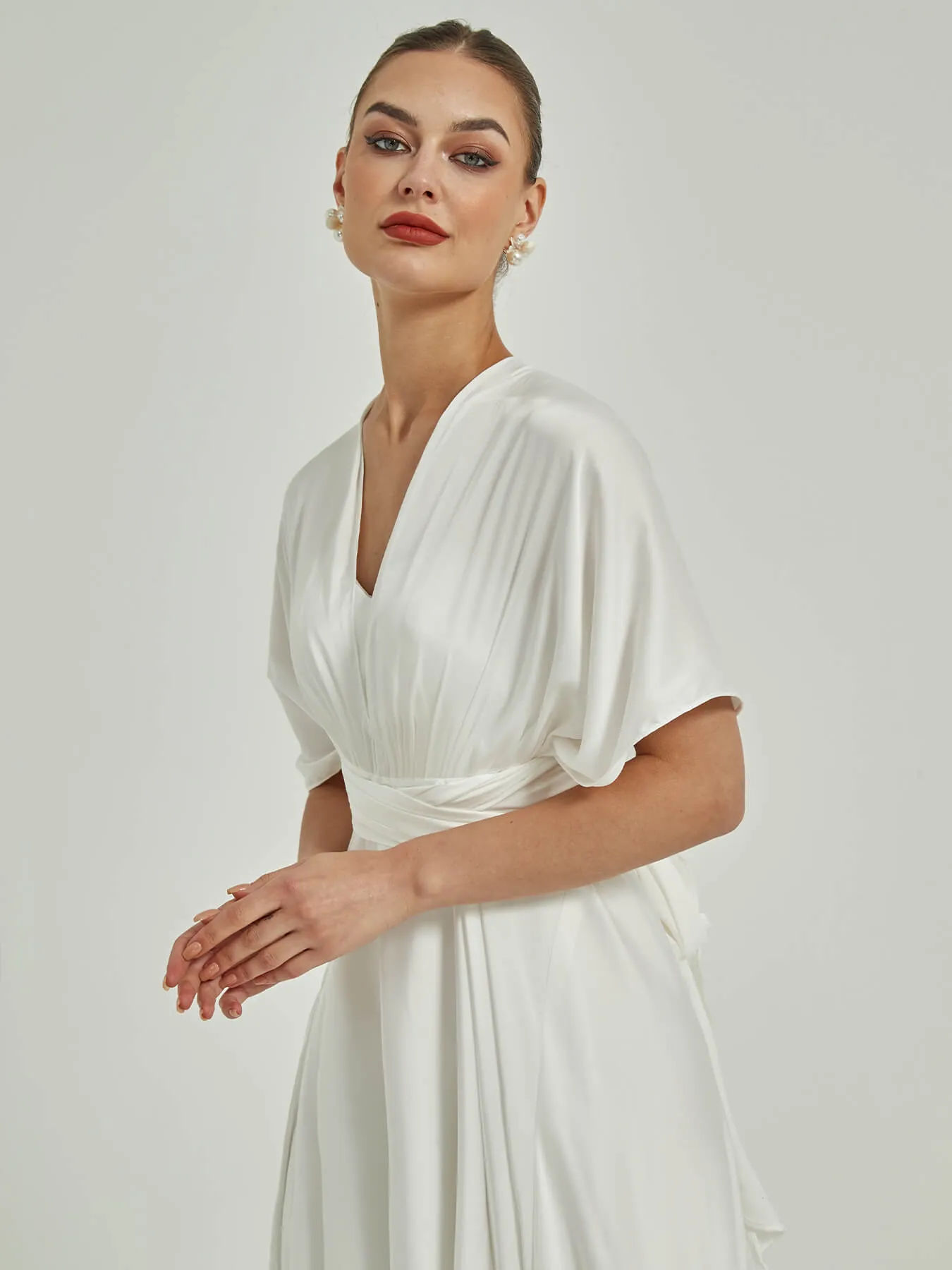 White Satin Convertible Bridesmaid Dress Multi Ways Wrap A-Line Gowns