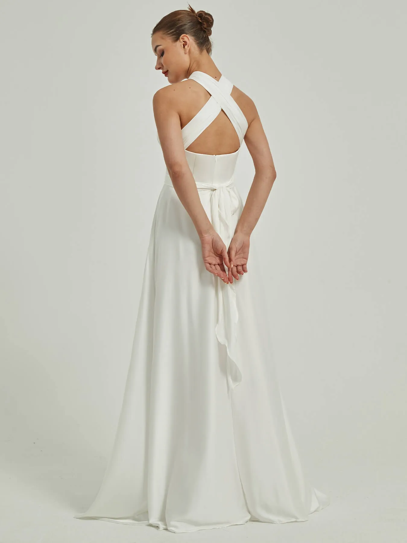 White Satin Convertible Bridesmaid Dress Multi Ways Wrap A-Line Gowns