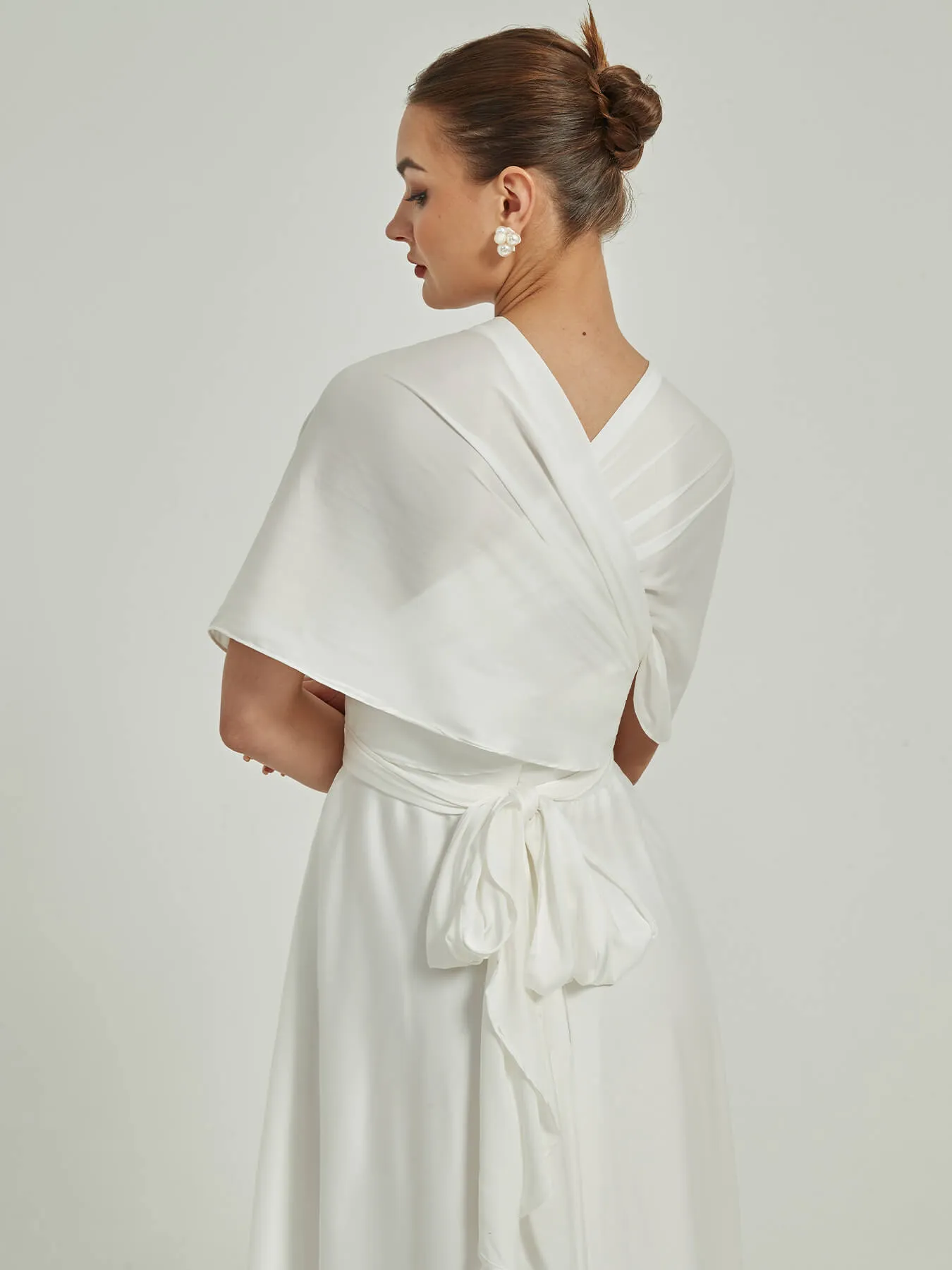 White Satin Convertible Bridesmaid Dress Multi Ways Wrap A-Line Gowns
